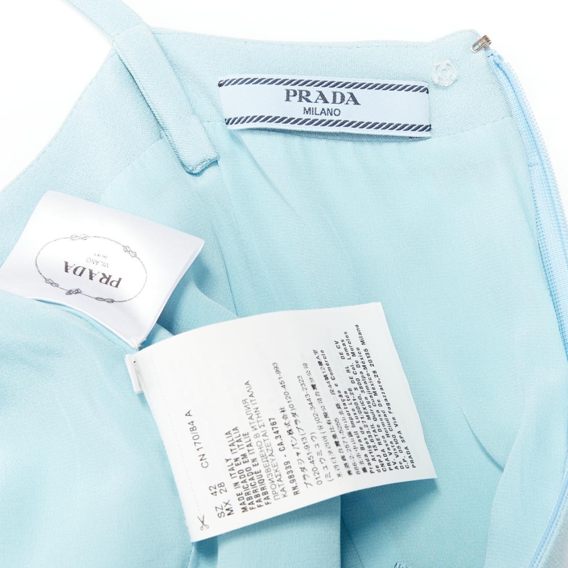 PRADA 2019 blau schwarz drapierte Spitze Blumenbouquet-Applikation Kleid IT42 M im Angebot 3