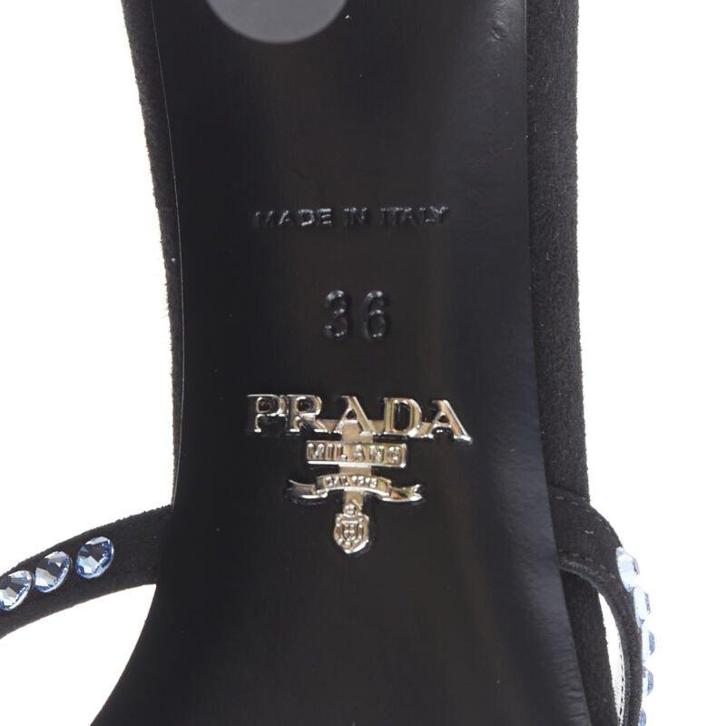 PRADA 2019 sandalia azul con tiras de strass cristal punta abierta tacón medio EU36 en venta 5