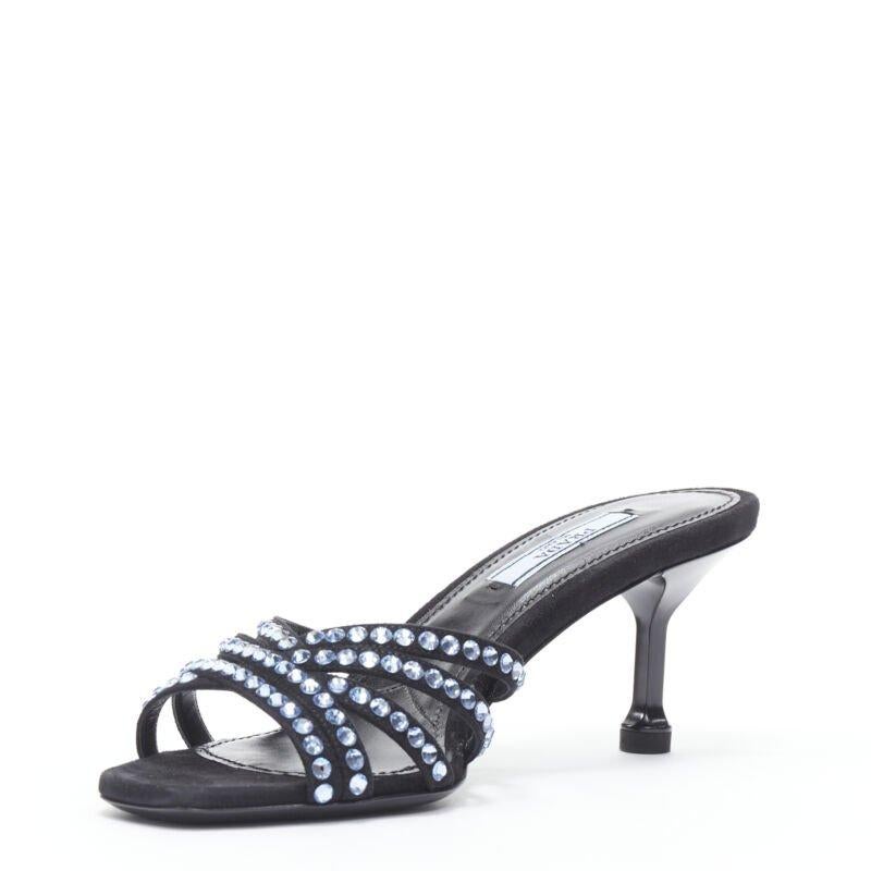 PRADA 2019 sandalia azul con tiras de strass cristal punta abierta tacón medio EU36 en Excelente estado para la venta en Hong Kong, NT