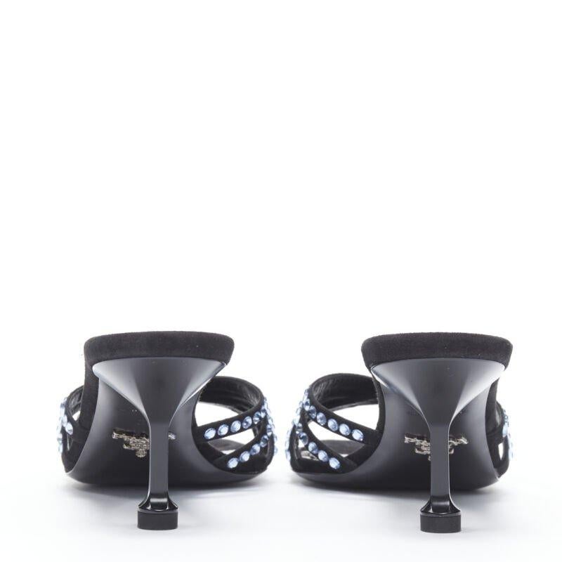 De las mujeres PRADA 2019 sandalia azul con tiras de strass cristal punta abierta tacón medio EU36 en venta