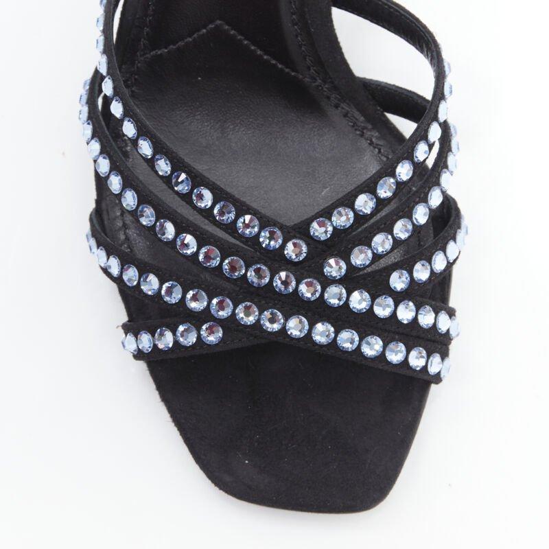 PRADA 2019 sandalia azul con tiras de strass cristal punta abierta tacón medio EU36 en venta 2