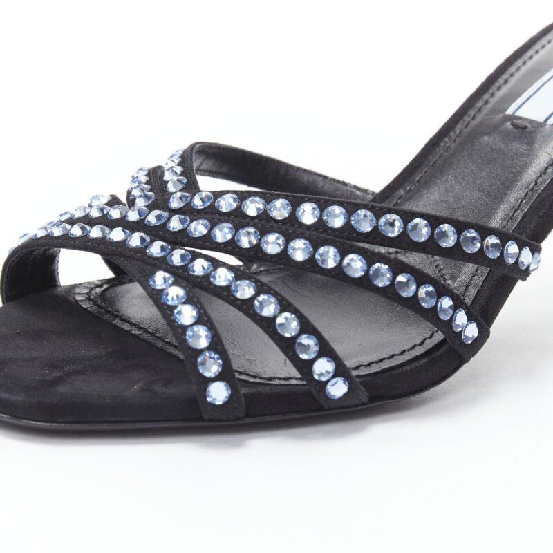 PRADA 2019 sandalia azul con tiras de strass cristal punta abierta tacón medio EU36 en venta 3