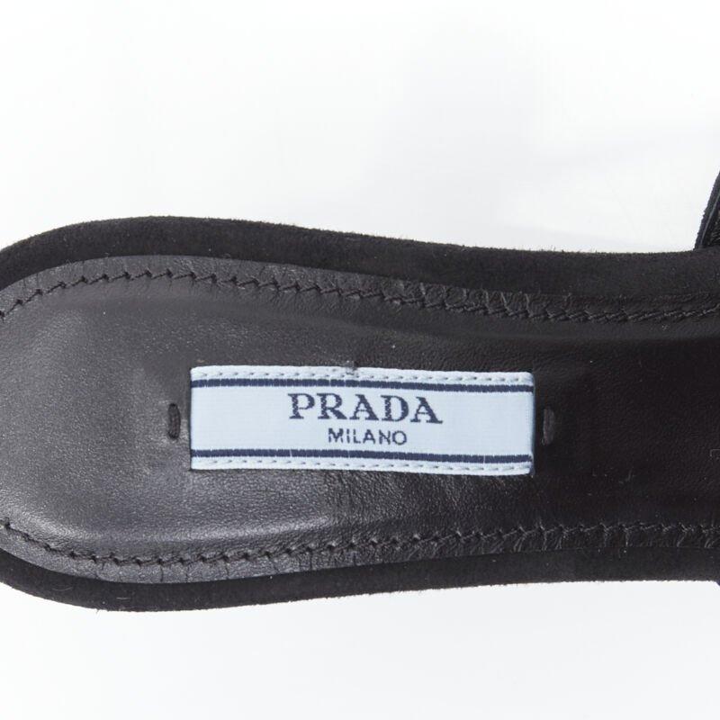 PRADA 2019 sandalia azul con tiras de strass cristal punta abierta tacón medio EU36 en venta 4