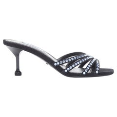 PRADA 2019 blue crystal rhinestone strappy open toe mid heel sandal EU36