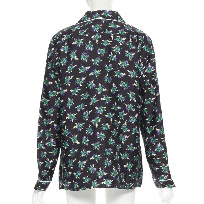 Women's PRADA 2019 Frankenstein Micro Heart black print 100% silk pyjama shirt top M For Sale