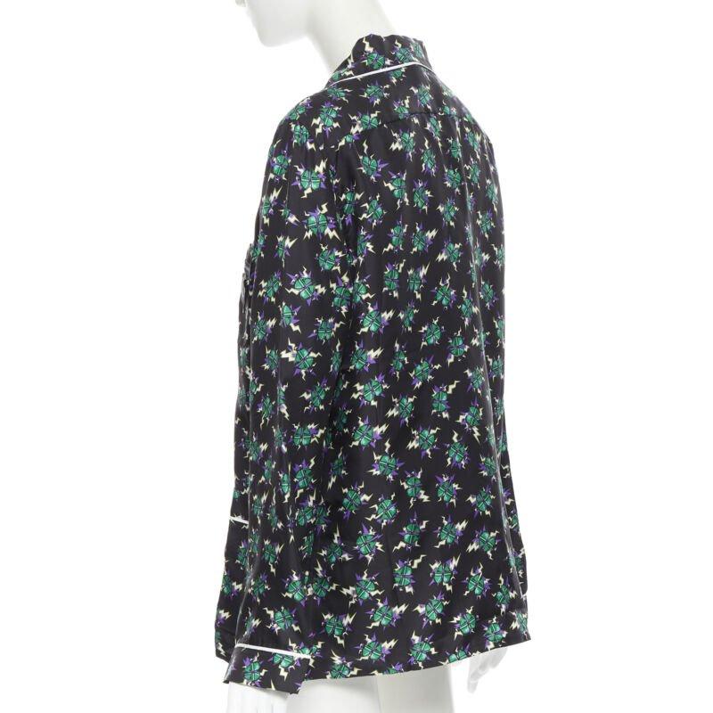 PRADA 2019 Frankenstein Micro Heart black print 100% silk pyjama shirt top M For Sale 1