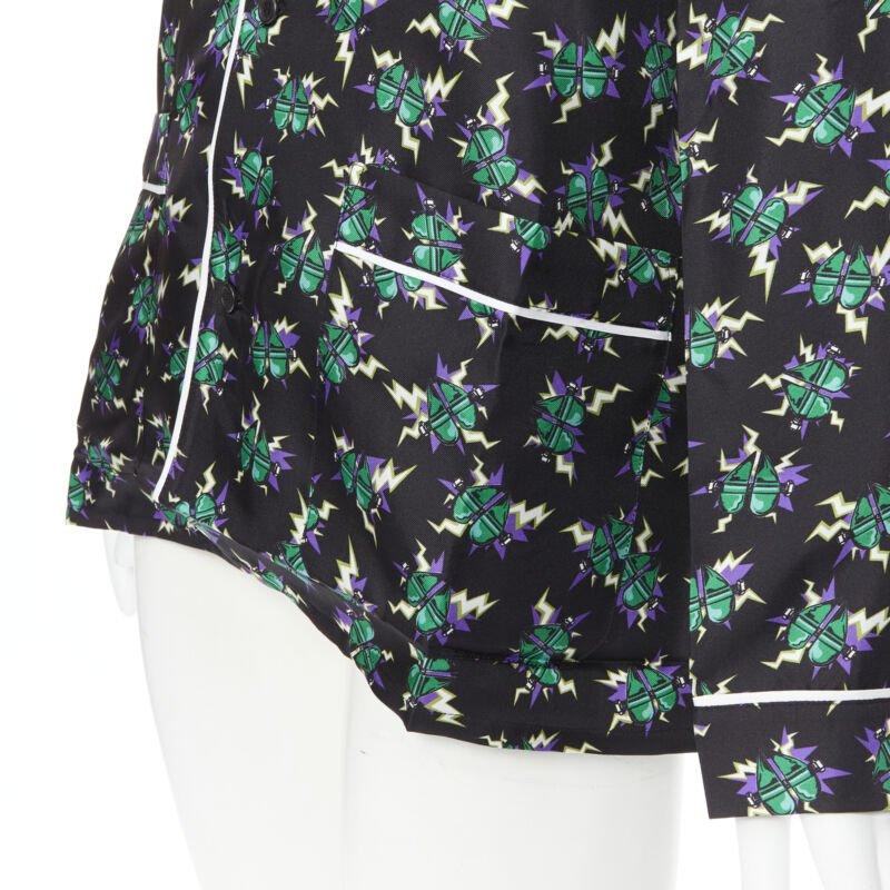 PRADA 2019 Frankenstein Micro Heart black print 100% silk pyjama shirt top M For Sale 3