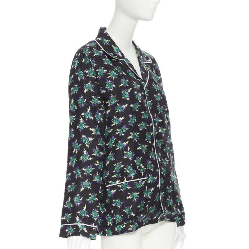 Black PRADA 2019 Frankenstein Micro Heart black print 100% silk pyjama shirt top S For Sale