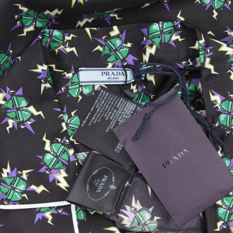PRADA 2019 Frankenstein Micro Heart black print 100% silk pyjama shirt top S For Sale 4
