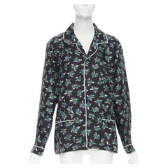 PRADA 2019 Frankenstein Micro Heart black print 100% silk pyjama shirt top S