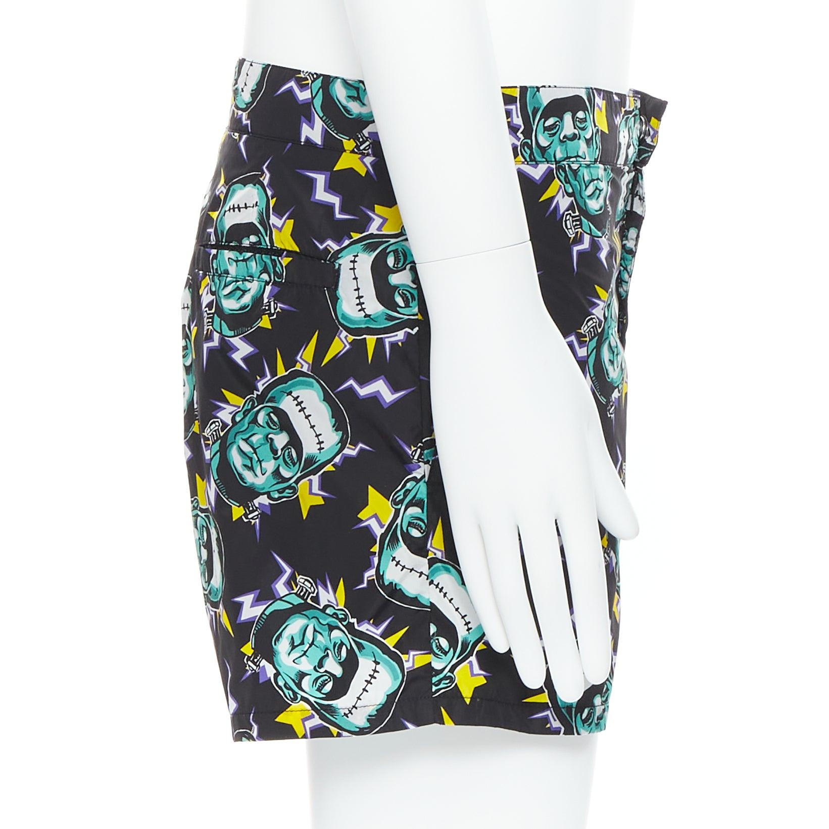 Gray PRADA 2019 Frankenstein print nylon triangle logo swimming shorts IT48 M