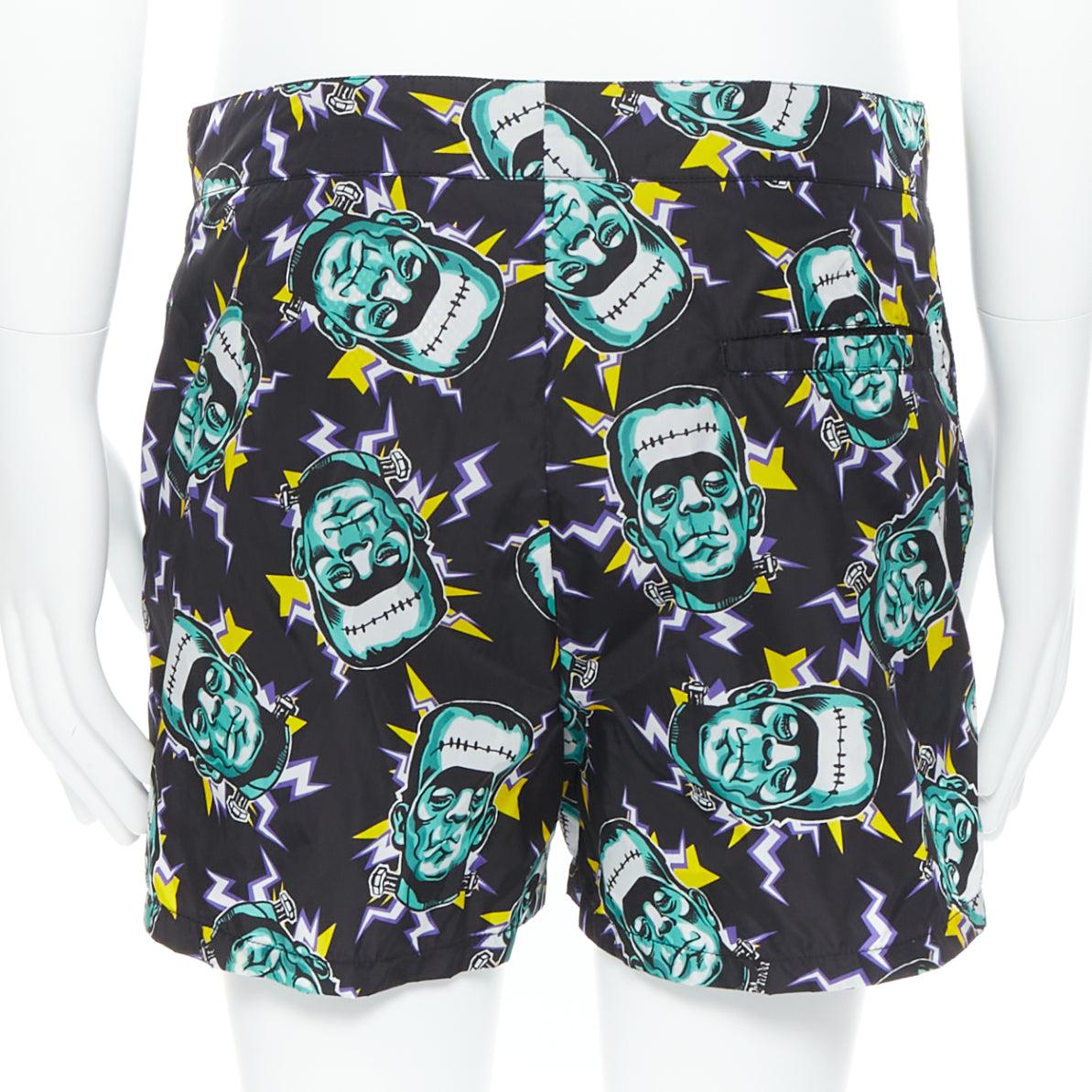 PRADA 2019 Frankenstein print nylon triangle logo swimming shorts IT48 M In Excellent Condition In Hong Kong, NT