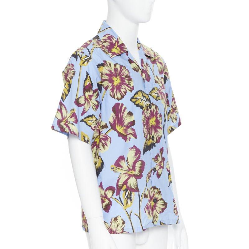 PRADA 2019 Hibiscus floral print short sleeve Hawaiian bowling camp shirt M In New Condition For Sale In Hong Kong, NT