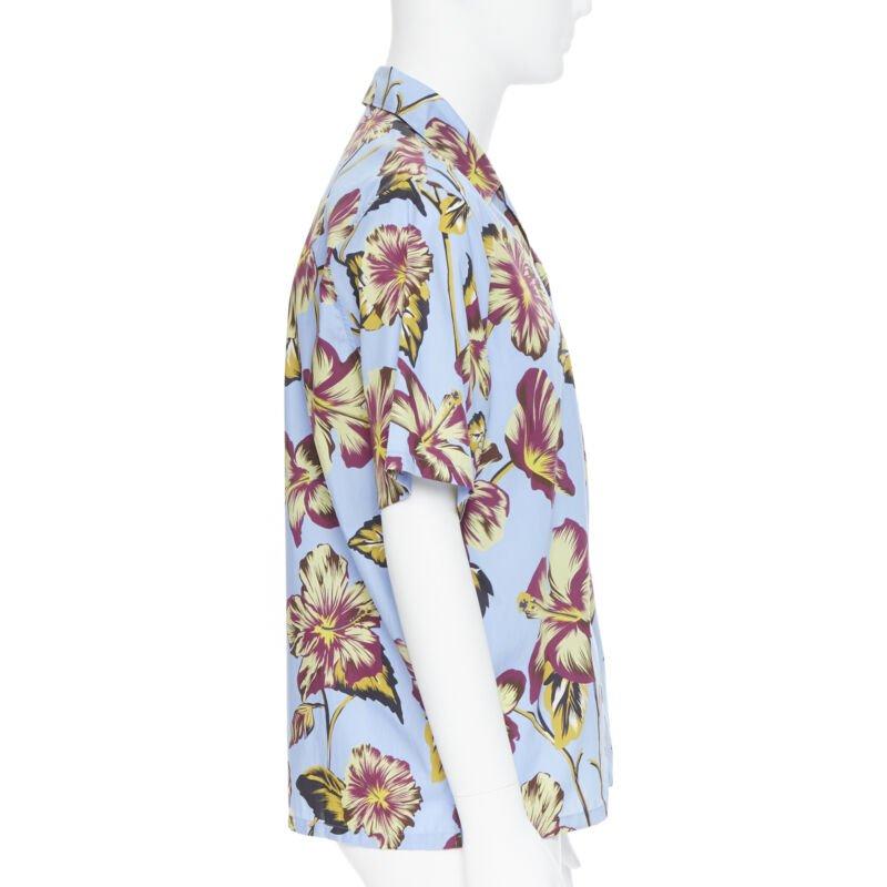 Men's PRADA 2019 Hibiscus floral print short sleeve Hawaiian bowling camp shirt M For Sale