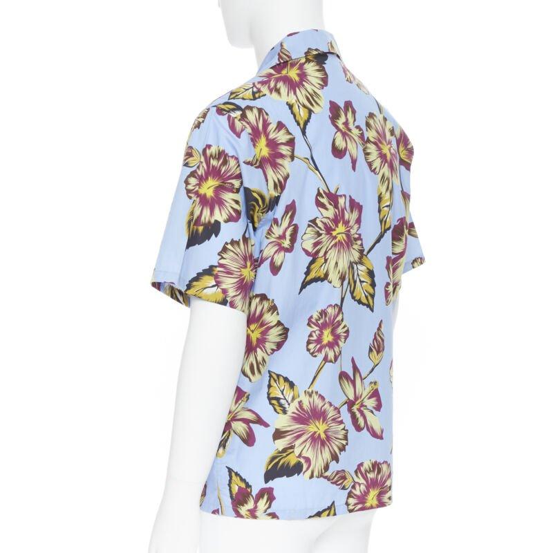 PRADA 2019 Hibiscus floral print short sleeve Hawaiian bowling camp shirt M For Sale 2