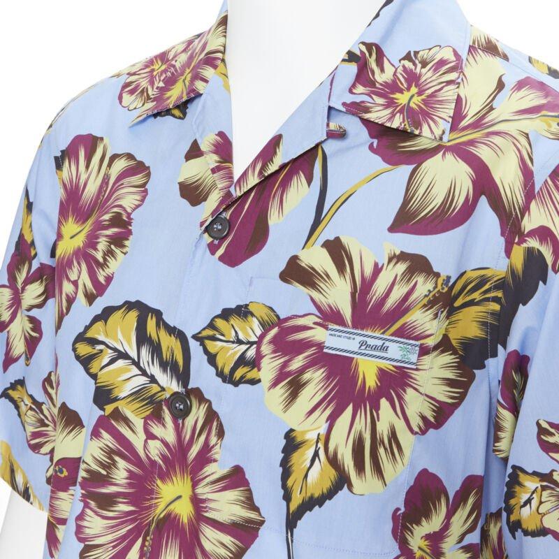 PRADA 2019 Hibiscus floral print short sleeve Hawaiian bowling camp shirt M For Sale 3
