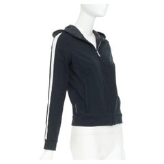 PRADA 2019 Linea Rossa cotton blend striped zip front logo side cropped hoodie M