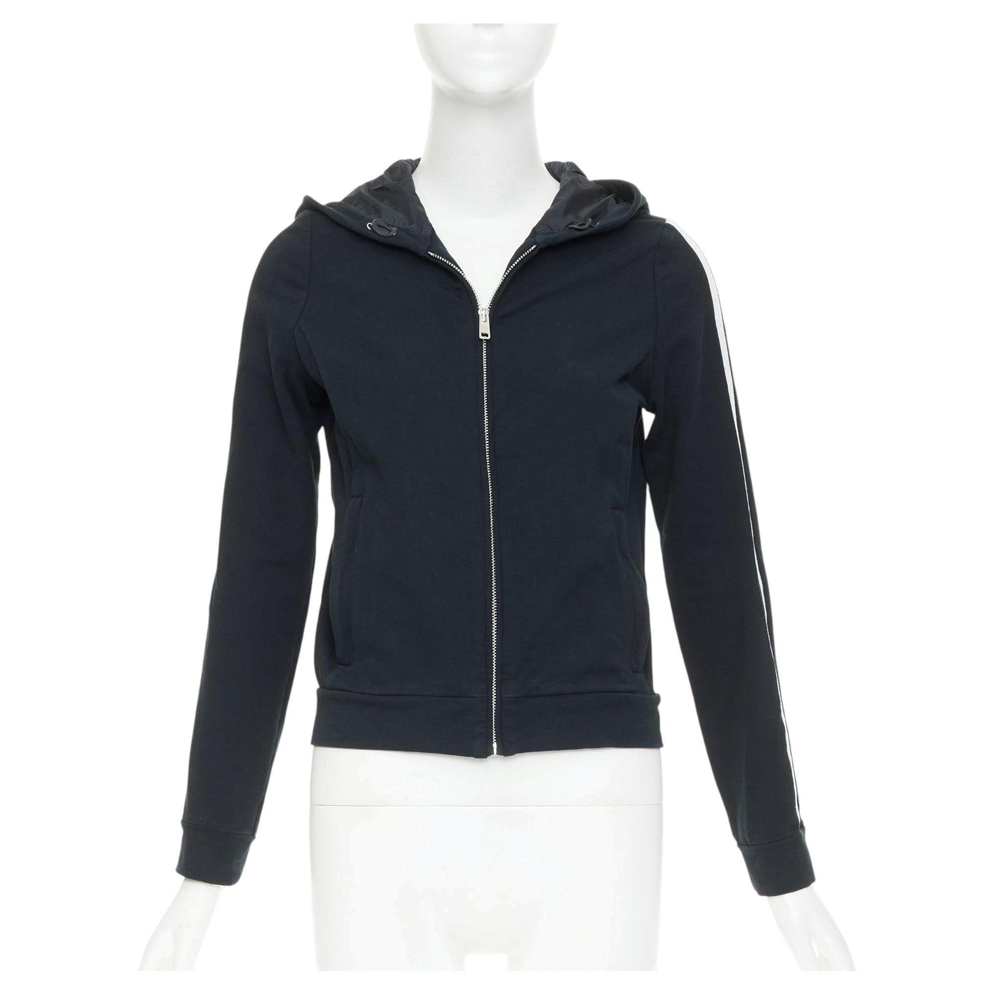 PRADA 2019 Linea Rossa cotton blend striped zip front logo side cropped hoodie M For Sale