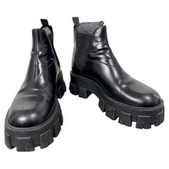 Prada 2019 Monolith Black Leather Chunky Lug Sole Chelsea Boots IT 38