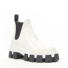 PRADA 2019 Monolith white patent lug sole platform ankle boot  EU36