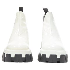PRADA 2019 Monolith white patent lug sole platform ankle boot  EU36