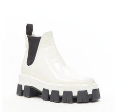 PRADA 2019 Monolith white patent lug sole platform ankle boot  EU36