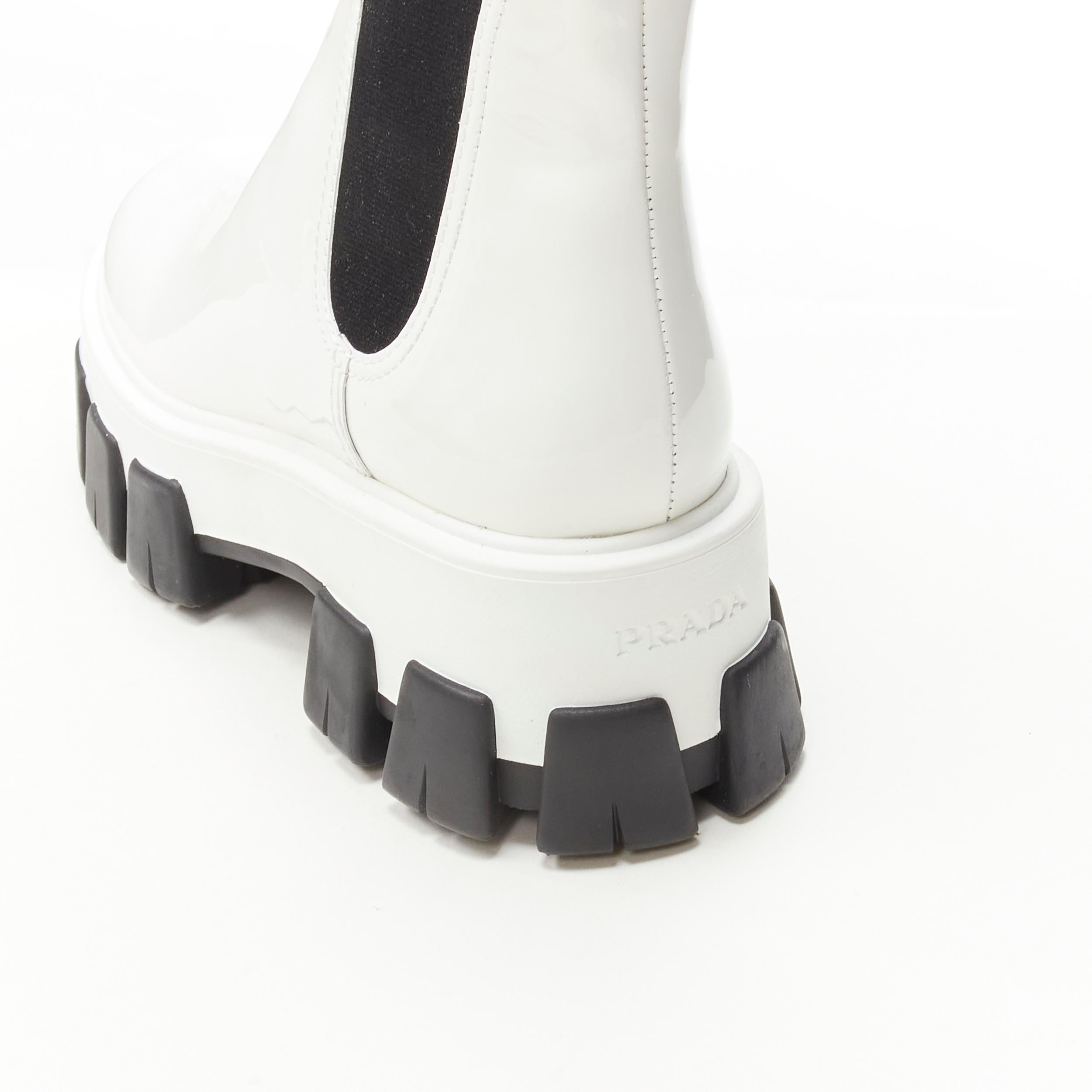 PRADA 2019 Monolith white patent lug sole platform ankle boot  EU36 For Sale 1