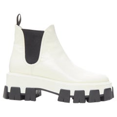 PRADA 2019 Monolith white patent lug sole platform ankle boot  EU36