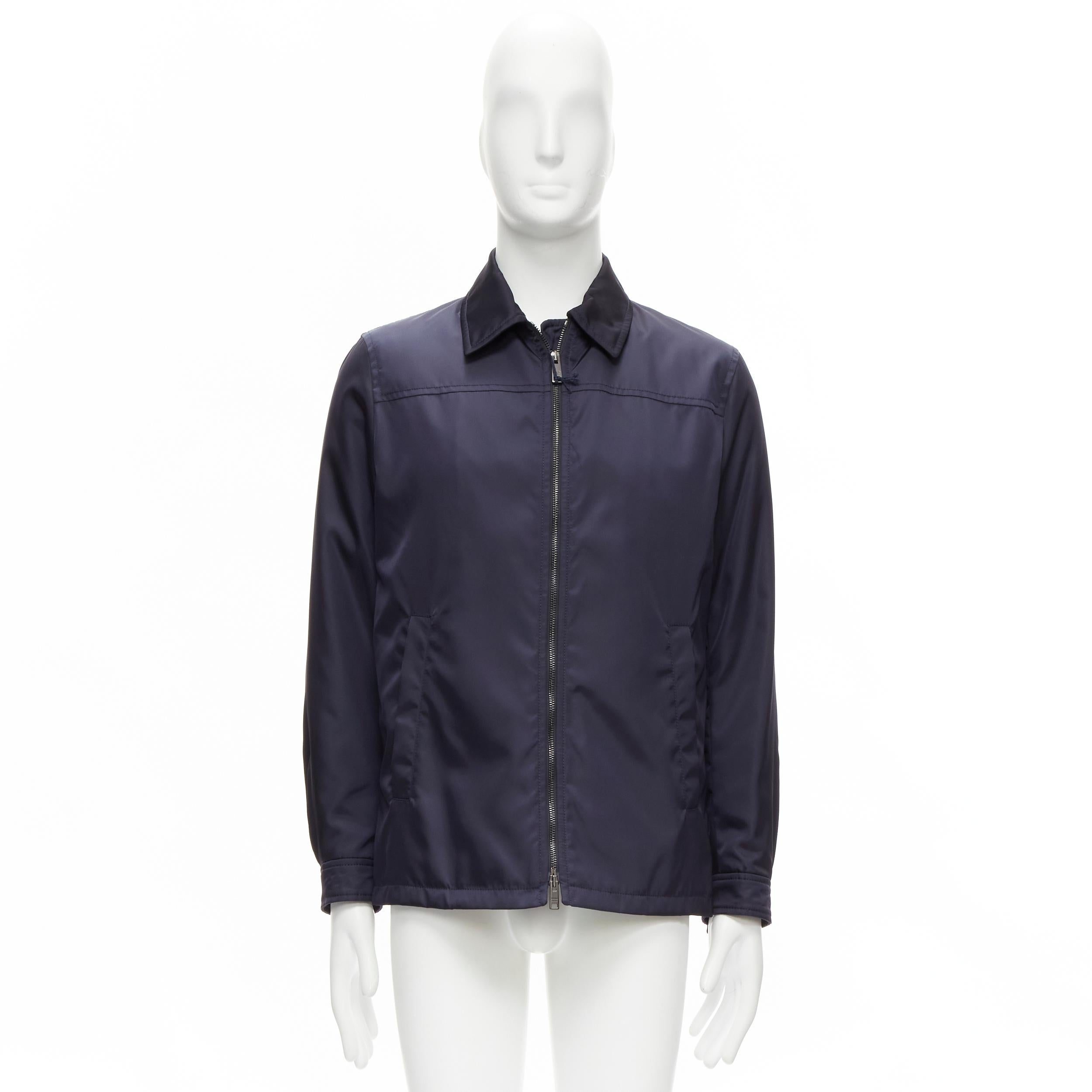 PRADA 2019 navy blue nylon zip front dual pocket minimal jacket IT46 S For Sale 6