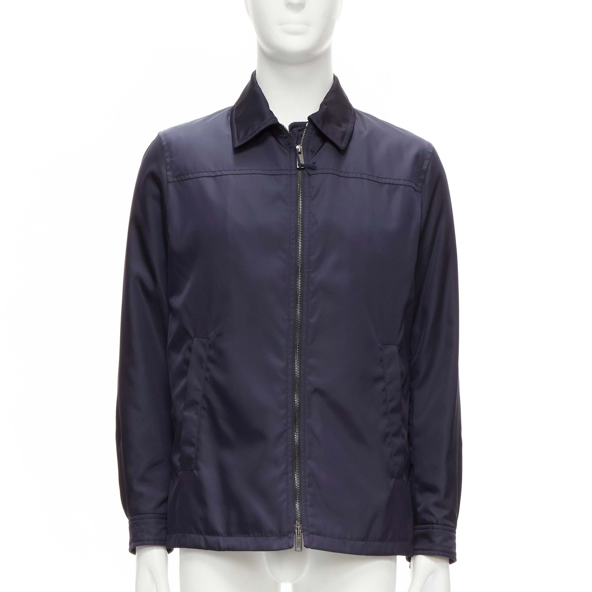 Black PRADA 2019 navy blue nylon zip front dual pocket minimal jacket IT46 S For Sale
