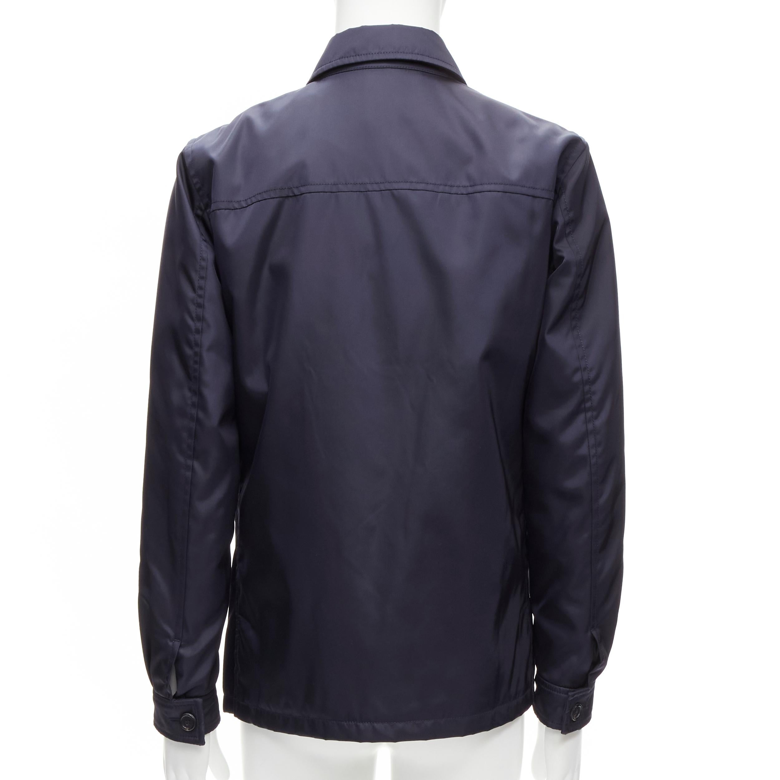 PRADA 2019 navy blue nylon zip front dual pocket minimal jacket IT46 S For Sale 1
