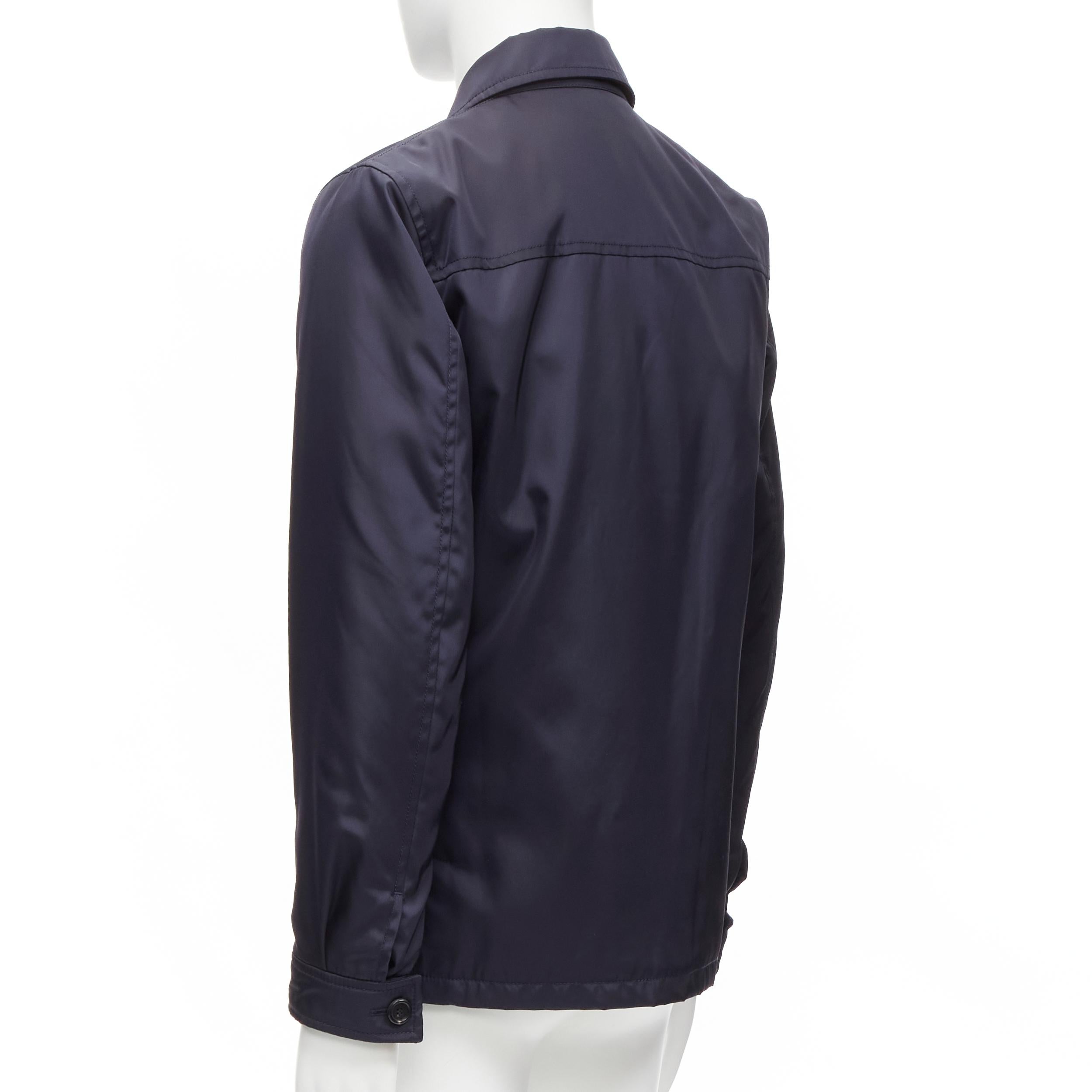 PRADA 2019 navy blue nylon zip front dual pocket minimal jacket IT46 S For Sale 2