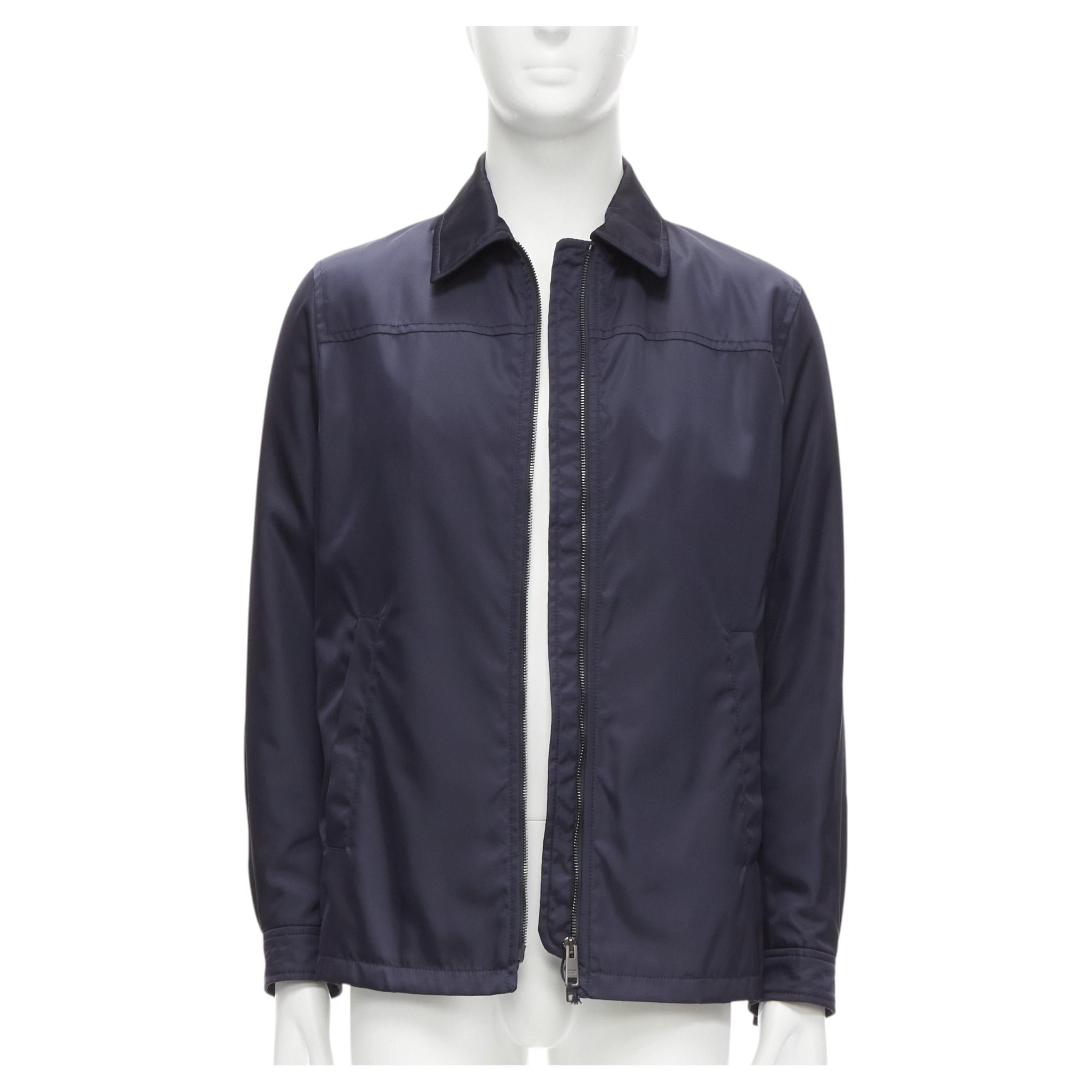 Pre-owned Miuccia Prada Prada 2019 Navy Blue Nylon Zip Front Dual Pocket Minimal Jacket It46 S