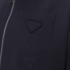 PRADA 2019 navy blue wool triangle pocket cropped zip up hoodie jacket L