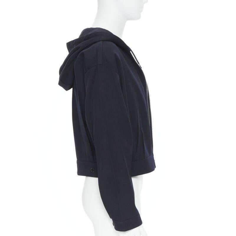 PRADA 2019 navy blue wool triangle pocket cropped zip up hoodie jacket L Pour hommes en vente