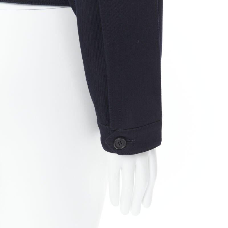 PRADA 2019 navy blue wool triangle pocket cropped zip up hoodie jacket L en vente 4