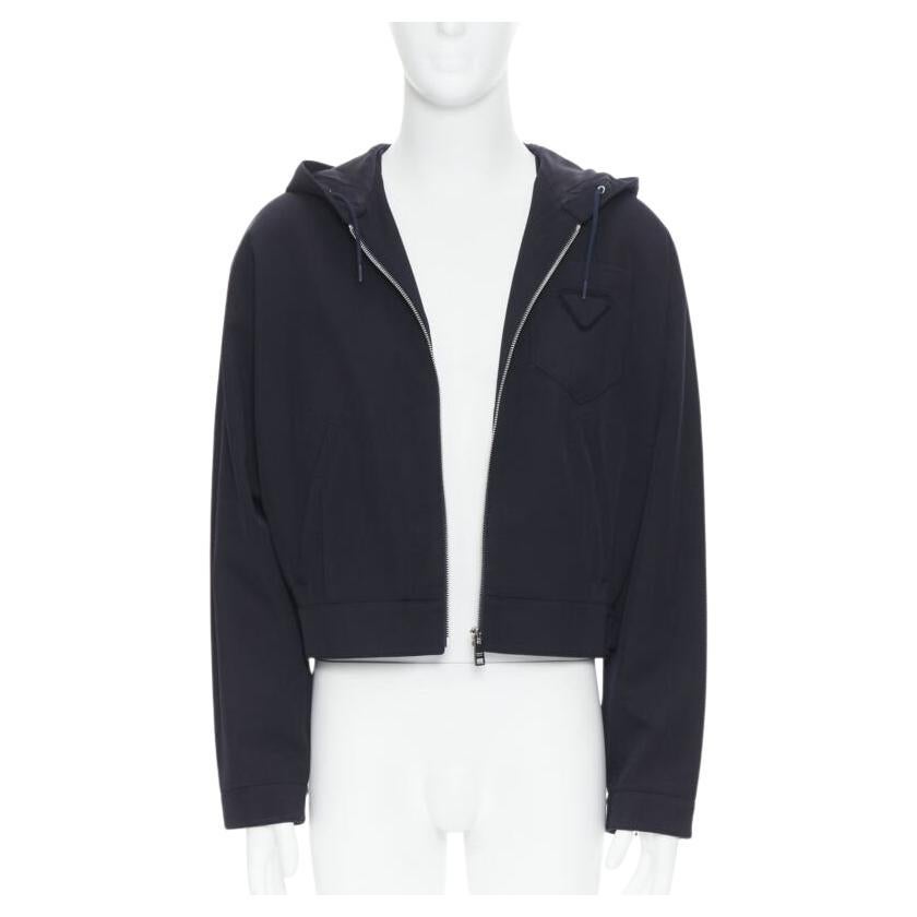 PRADA 2019 lana blu navy tasca a triangolo giacca con cappuccio con zip L