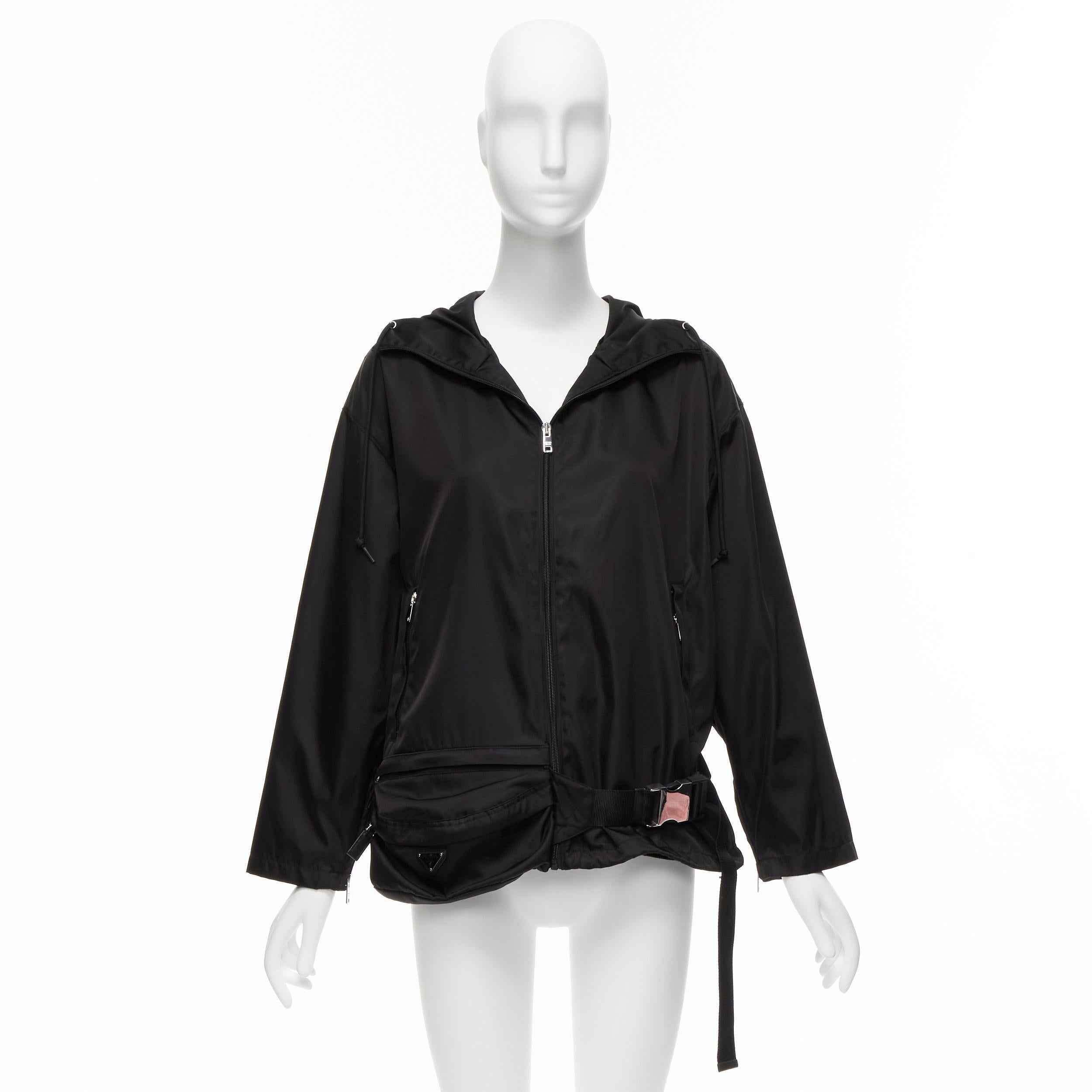 PRADA 2019 nylon triangle logo waist bag buckle hooded windbreaker jacket IT36 X For Sale 5
