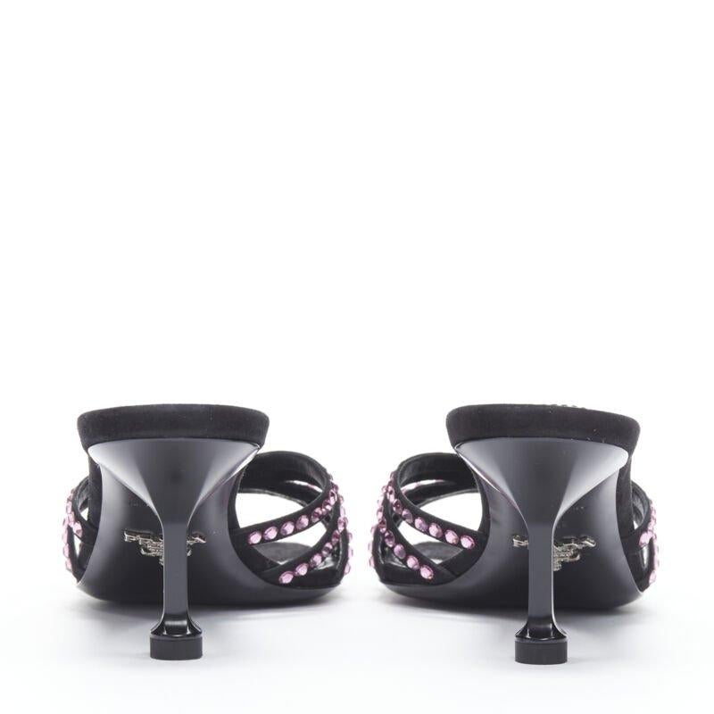 Donna PRADA 2019 rosa cristallo strass strappy open toe tacco medio sandalo EU36 in vendita