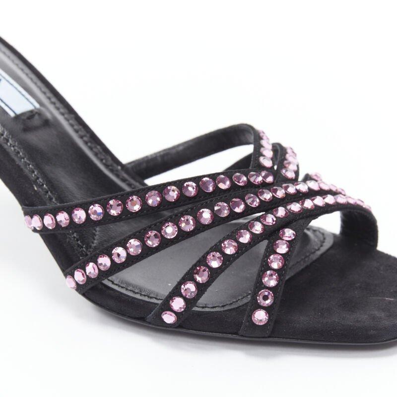 PRADA 2019 rosa cristallo strass strappy open toe tacco medio sandalo EU36 in vendita 2