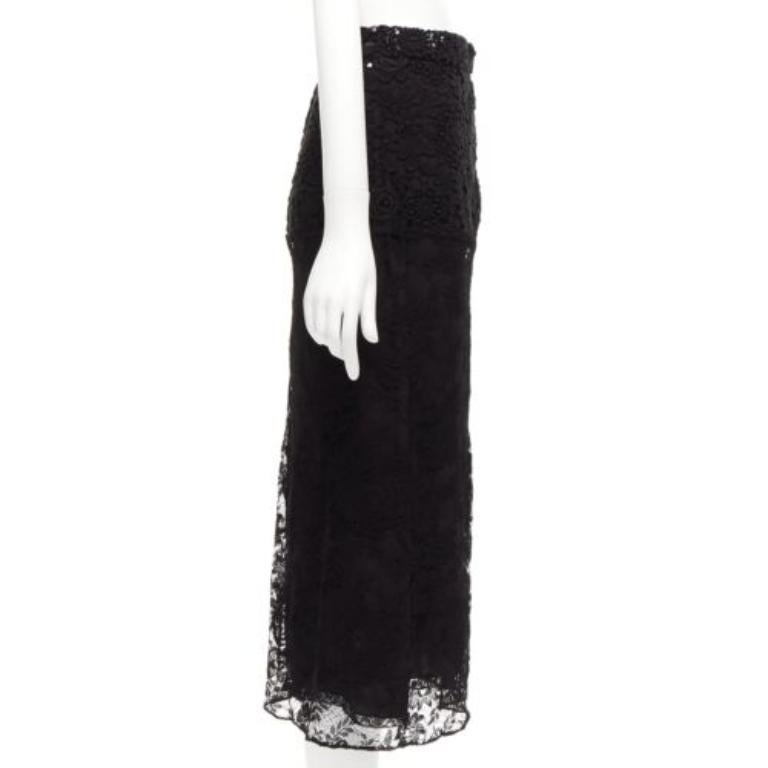 PRADA 2019 Runway 100% silk black mixed lace panelled midi skirt IT38 XS In Excellent Condition In Hong Kong, NT