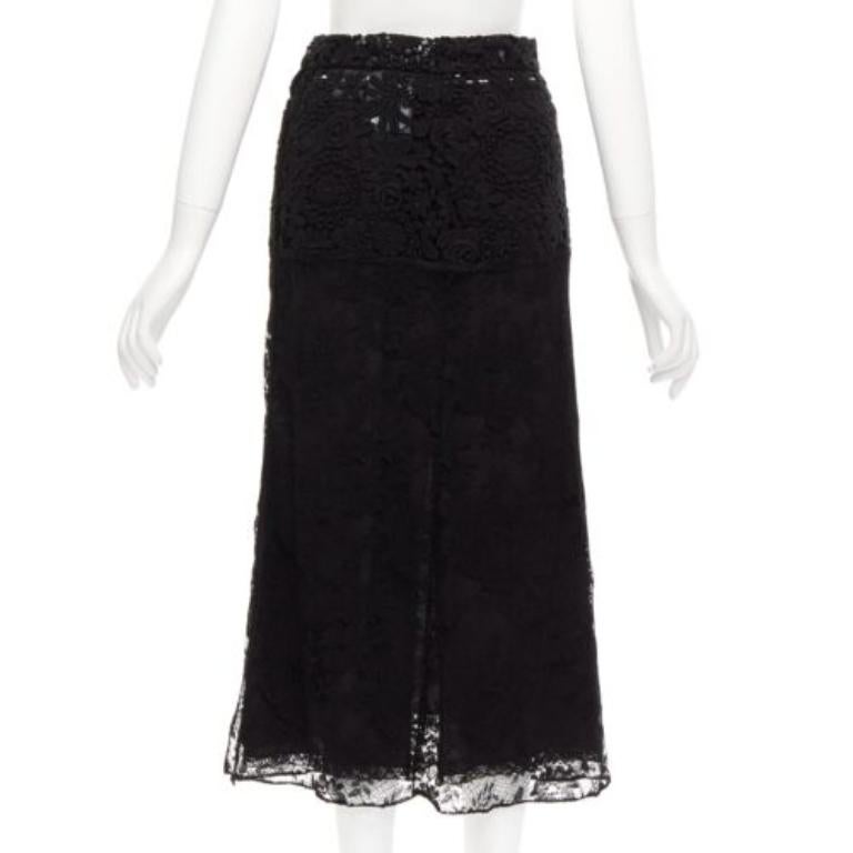 Women's PRADA 2019 Runway 100% silk black mixed lace panelled midi skirt IT38 XS