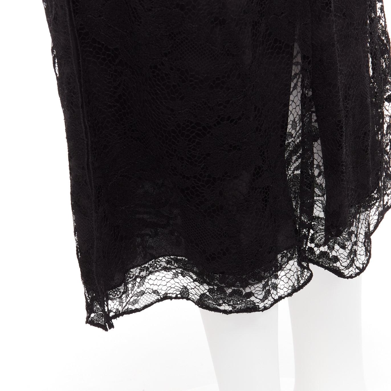 PRADA 2019 Runway 100% silk black mixed lace panelled midi skirt IT38 XS For Sale 1