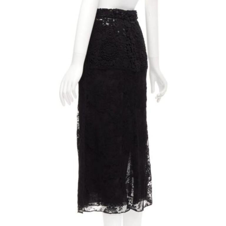 PRADA 2019 Runway 100% silk black mixed lace panelled midi skirt IT38 XS 1