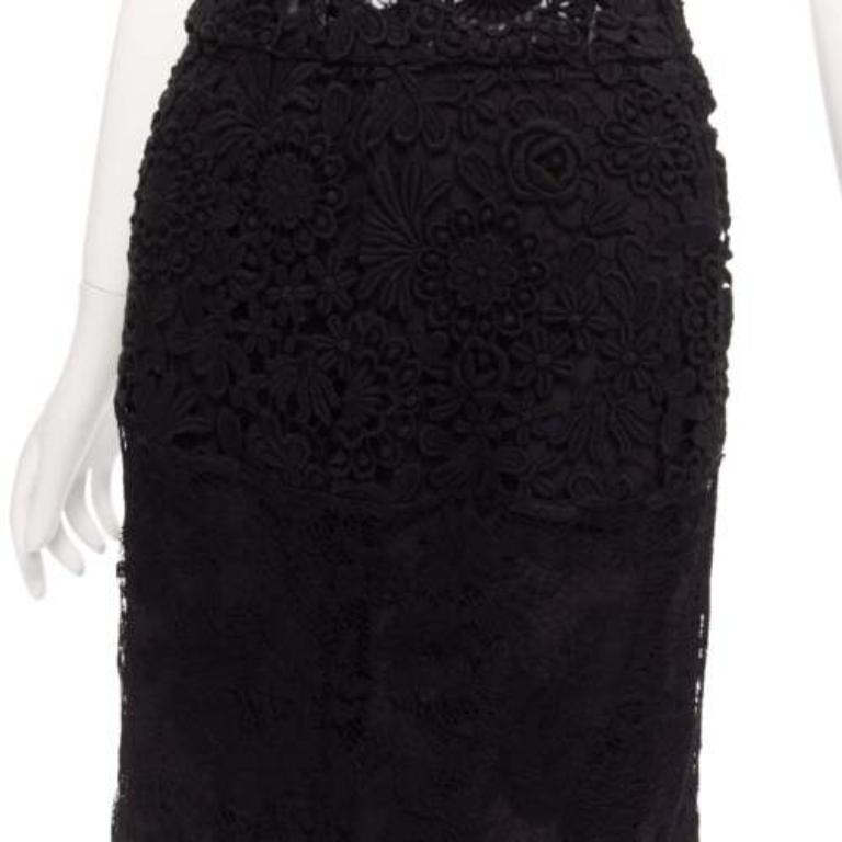 PRADA 2019 Runway 100% silk black mixed lace panelled midi skirt IT38 XS 2