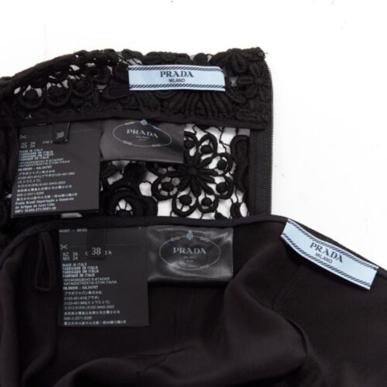PRADA 2019 Runway 100% silk black mixed lace panelled midi skirt IT38 XS 3