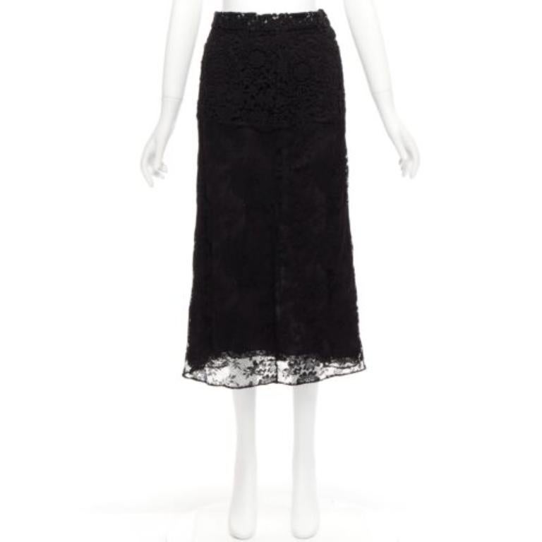 PRADA 2019 Runway 100% silk black mixed lace panelled midi skirt IT38 XS 4