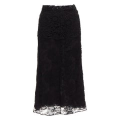 PRADA 2019 Runway 100% silk black mixed lace panelled midi skirt IT38 XS