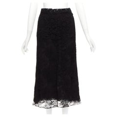 PRADA 2019 Runway 100% silk black mixed lace panelled midi skirt IT38 XS