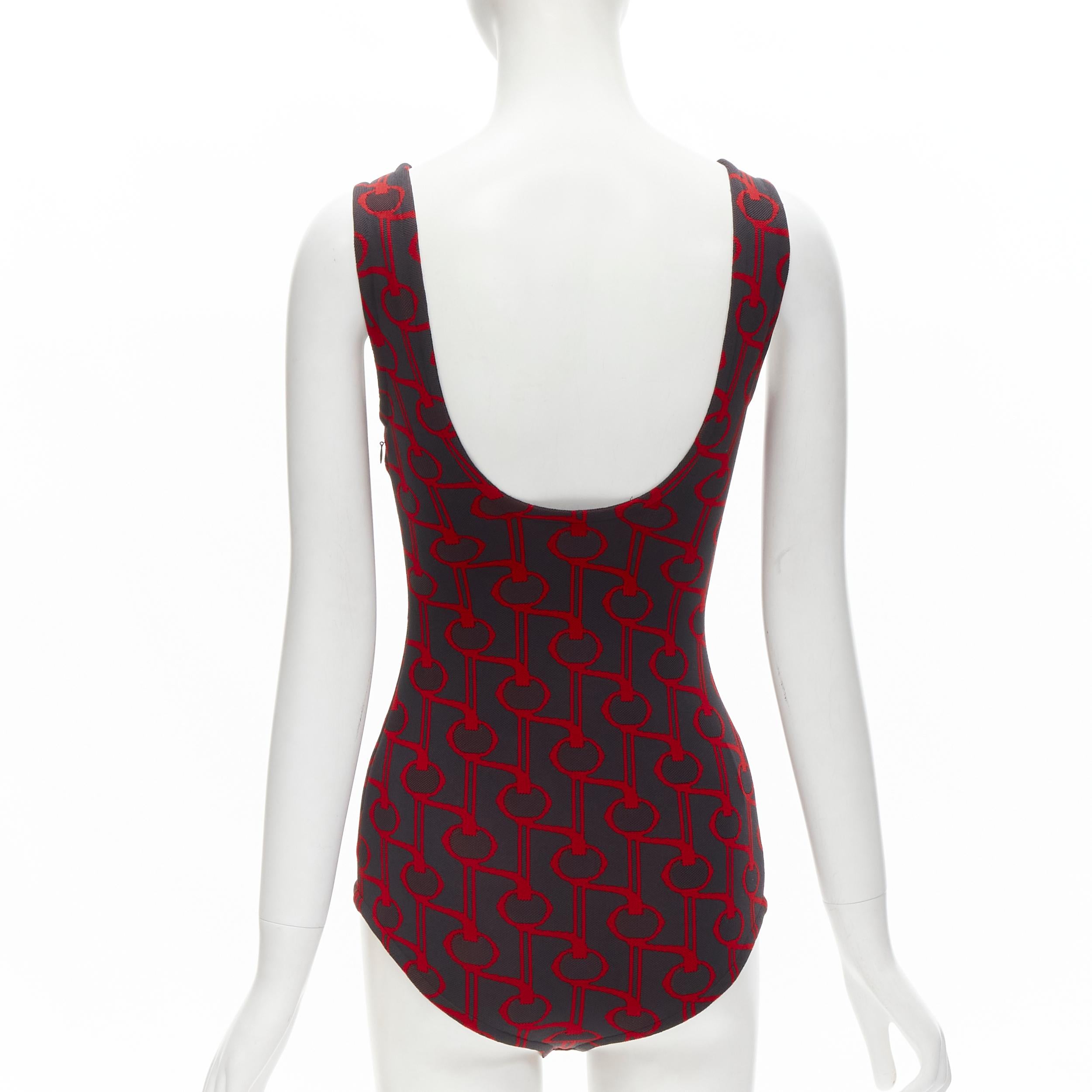 PRADA 2019 Runway black red geometric knit button strap bodysuit top S In Excellent Condition For Sale In Hong Kong, NT